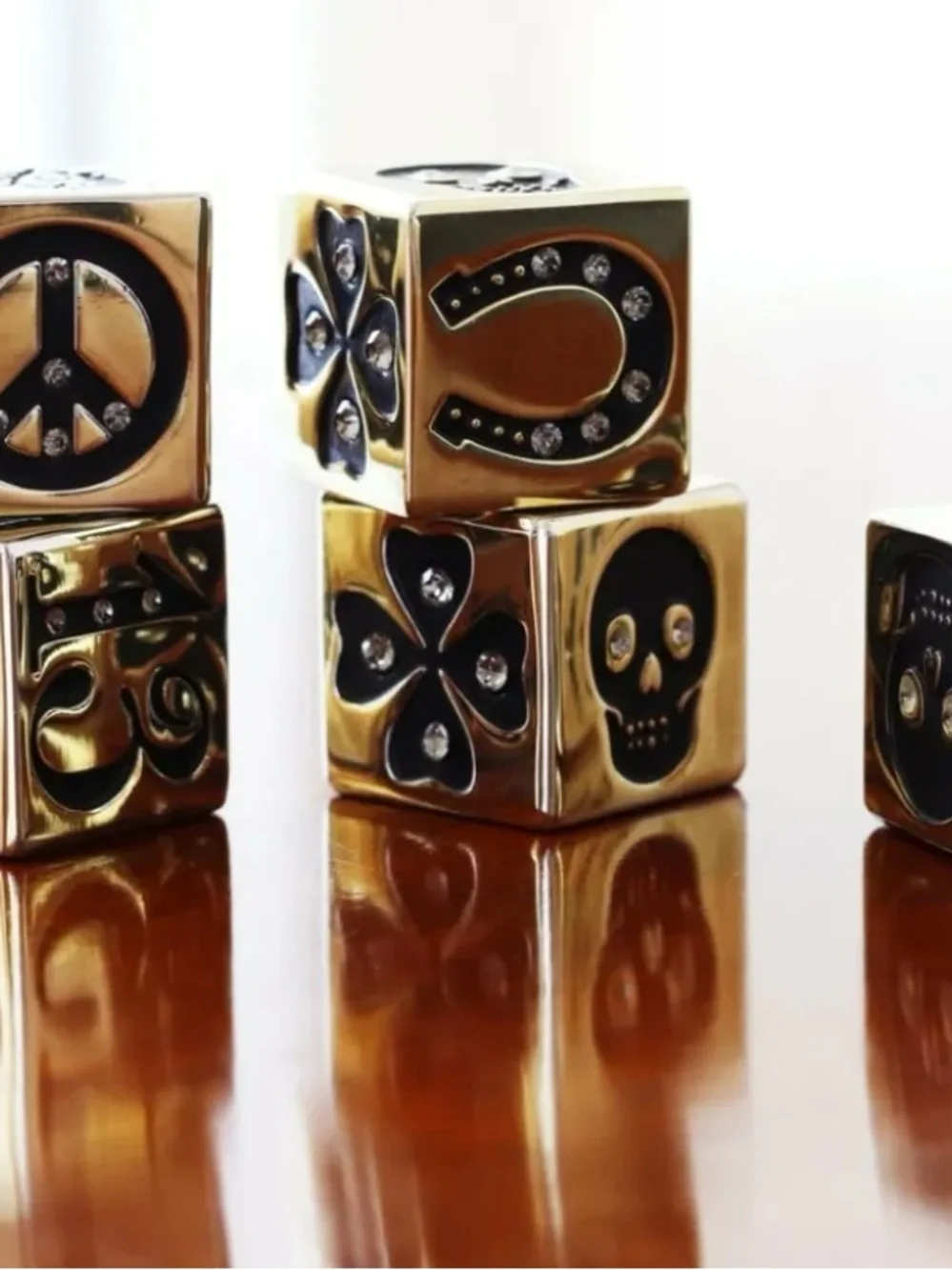Swarovski & Gold tone Dice Set / brand: D.L. & Co. /Rotten Luck/ Play Or display